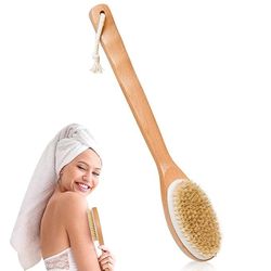 Bambloom Body Brush - Back Scrubber for Shower Bath Brush - 16 inch Long Handle Dry Skin Brushing for Exfoliation and Lymphatic Massage