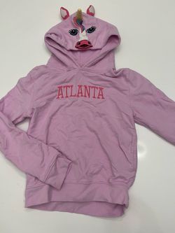 Kids Pink Unicorn Hooded Sweatshirt with Atlanta Embroidery Size Medium