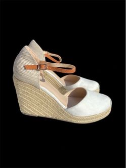 Women’s Cream Espadrille Wedge Ankle Strap Sandals, 11
