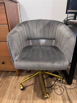 Gray Velvet Swivel Desk Chair Gold Base
