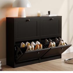 VOWNER Shoe Cabinet with 4 Flip Drawers, Freestanding Shoe Storage Cabinet