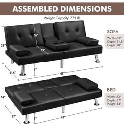Convertible Futon Sofa Bed – Yaheetech | (Artificial) Leather | Gently Used 