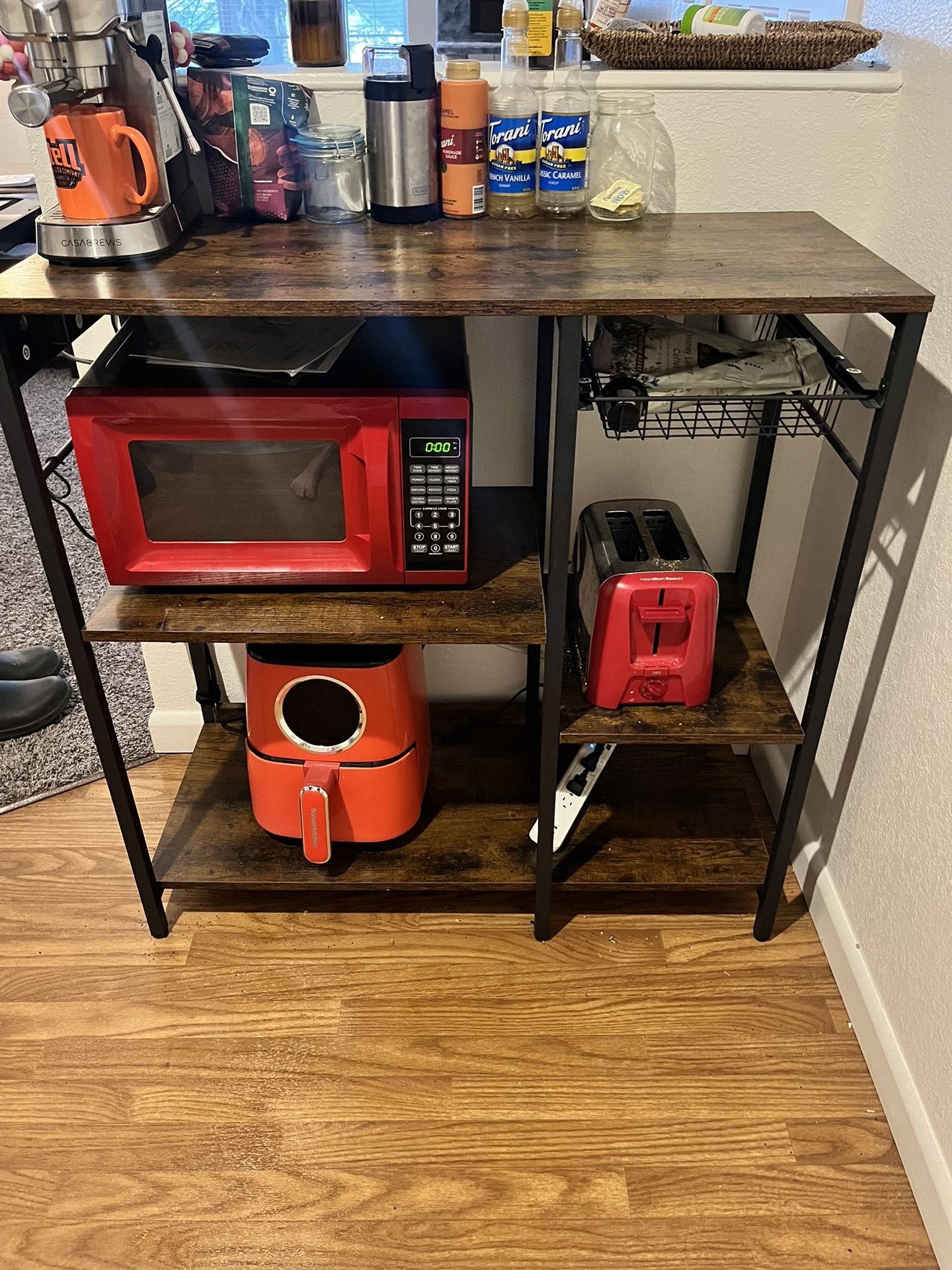 Coffee Bar Rack With Outlets And Pullout Wire Tray