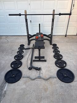 Olympic Weights, 7-ft Olympic Bar, Bench, Squat Rack