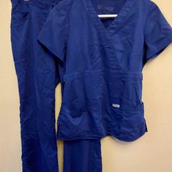 Grey's Anatomy Navy Blue 2-Pocket V Neck Scrub Top & Pants RN# 50681 Size XS