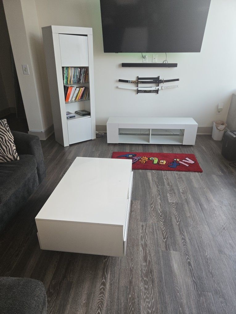 Coffee Table, Book Shelf, Entertainment Table With Bluetooth Lights Connected