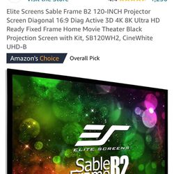 New Elite Screens Sable Frame B2 120 -INCH Projector Screen Diagonal 16:9 Diag Active 3D 4K 8K Ultra HD Ready Fixed Frame $275
