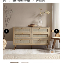 Frances Woven Rattan 6 Drawer Dresser, Natural