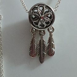 Pandora Authentic Brand New Sterling Silver Spiritual Dream Catcher Dangle 17.7 Charm Necklace Embedded FOLLOW YOUR DREAMS 