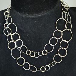 Vintage Sterling Silver Multi Circle Long Necklace 