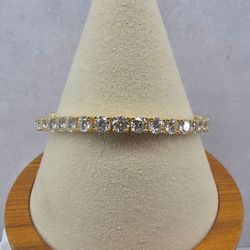 7" 4mm 12.6ctw Moissanite Tennis Bracelet 14K Gold Plated 925 Silver w/GRA
