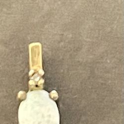 Tiny 10K Yellow Gold Opal & Diamond Pendant