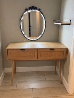 Mid-Century Rattan Console Table with Two Drawers