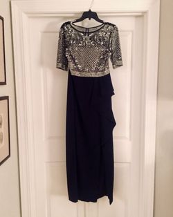 Adrianna Papell navy dress with beaded bodice .