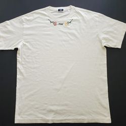 NEW KITH Mens Cream Beige Tee Shirt Embroidered Collar Flowers Authentic Sz  Xl