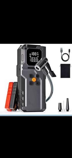 5000A Car Battery Jump Starter Pack with built in air compressor - Up to 9.OL Gas/7.OL Diesel Engines 12V Portable Jump Box with USB Charger, LED Ligh