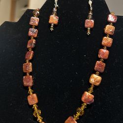 Beaded Necklace With Genuine Swarovski Crystals Bracelet And Earring Set