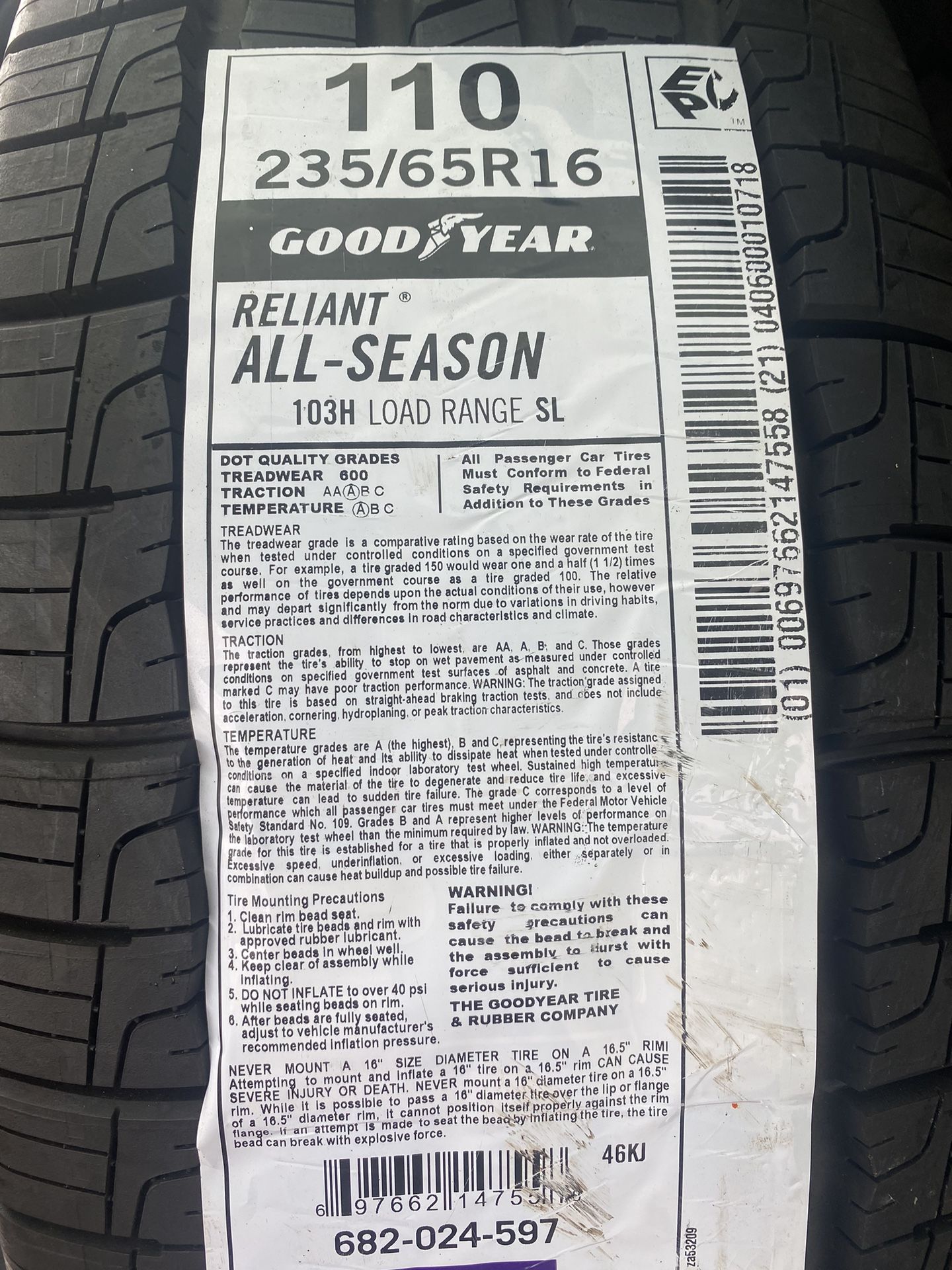 $70- BRAND NEW GOODYEAR RELIANT TIRE FOR SALE  235/65R16