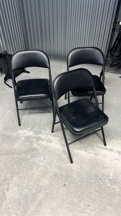 Set of 3 Black Metal Folding Chairs – Padded Seats