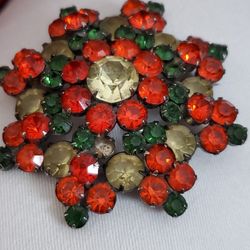 DeLizza &Elster Juliana Verified Hard To Find Heliotrope Jonquil & Forest Green Rhinestones Brooch Pin