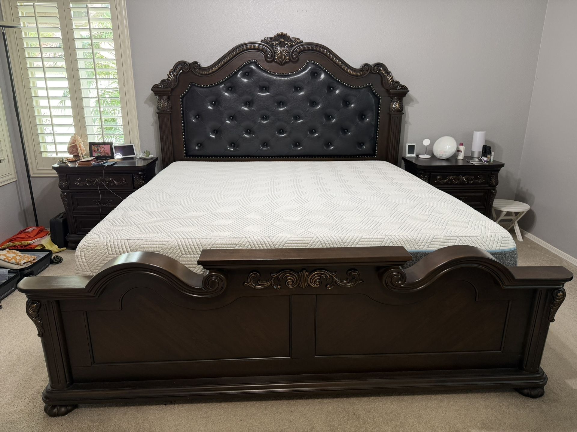 King Bed Frame with Nightstands and mattress!