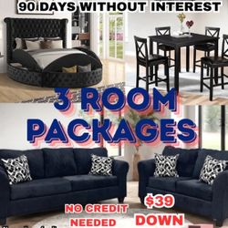 NEW 3 ROOM PACKAGE DEAL- BED MATTRESS DINING ROOM SECTIONAL SOFA AND FINANCING AVAILABLE 