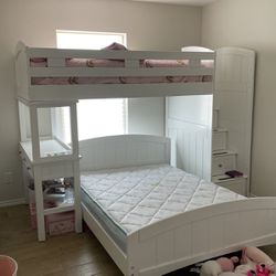 White Bunk Bed Set & Desk Attachment 