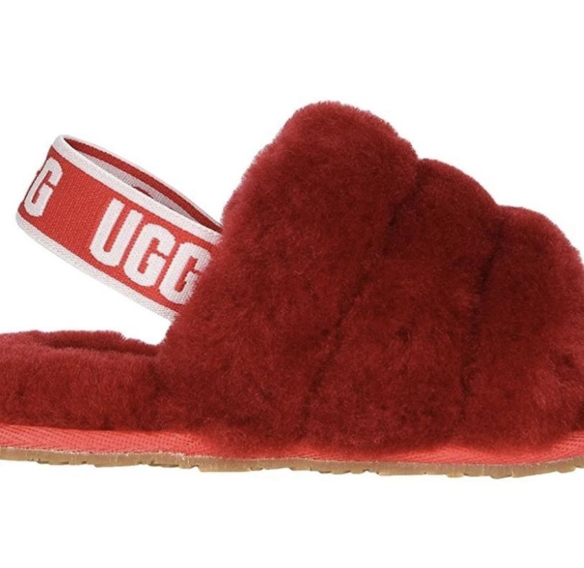Women Red Uggs Furry Slides Size 10