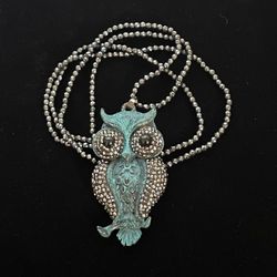 Sparkling Hematite Owl Pendant on 32” Hematite Beaded Necklace