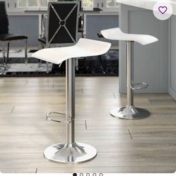 Modern Adjustable Height Swivel Bar Stools Set of 2 White