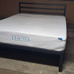 Queen Size Lucid 10 Inch Memory Foam Mattress and Queen Metal Bed Frame. 