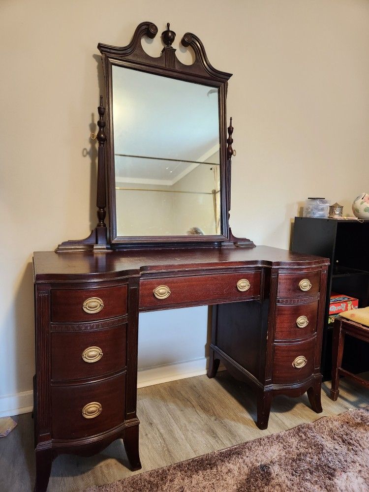 Vintage Federal Style Vanity with Mirror and Matching Nightstand