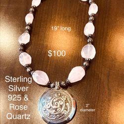 Awesome Sterling Silver 925 & Rose Quartz Necklace!