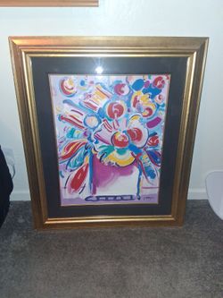 Peter Max Signed Floral Abstract Framed Print