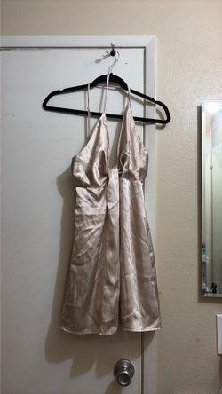 Tan silky, mini dress flowy
