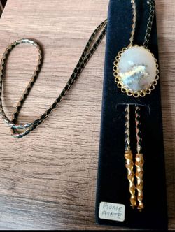 Western Cowboy Bolo Tie Agate Stone