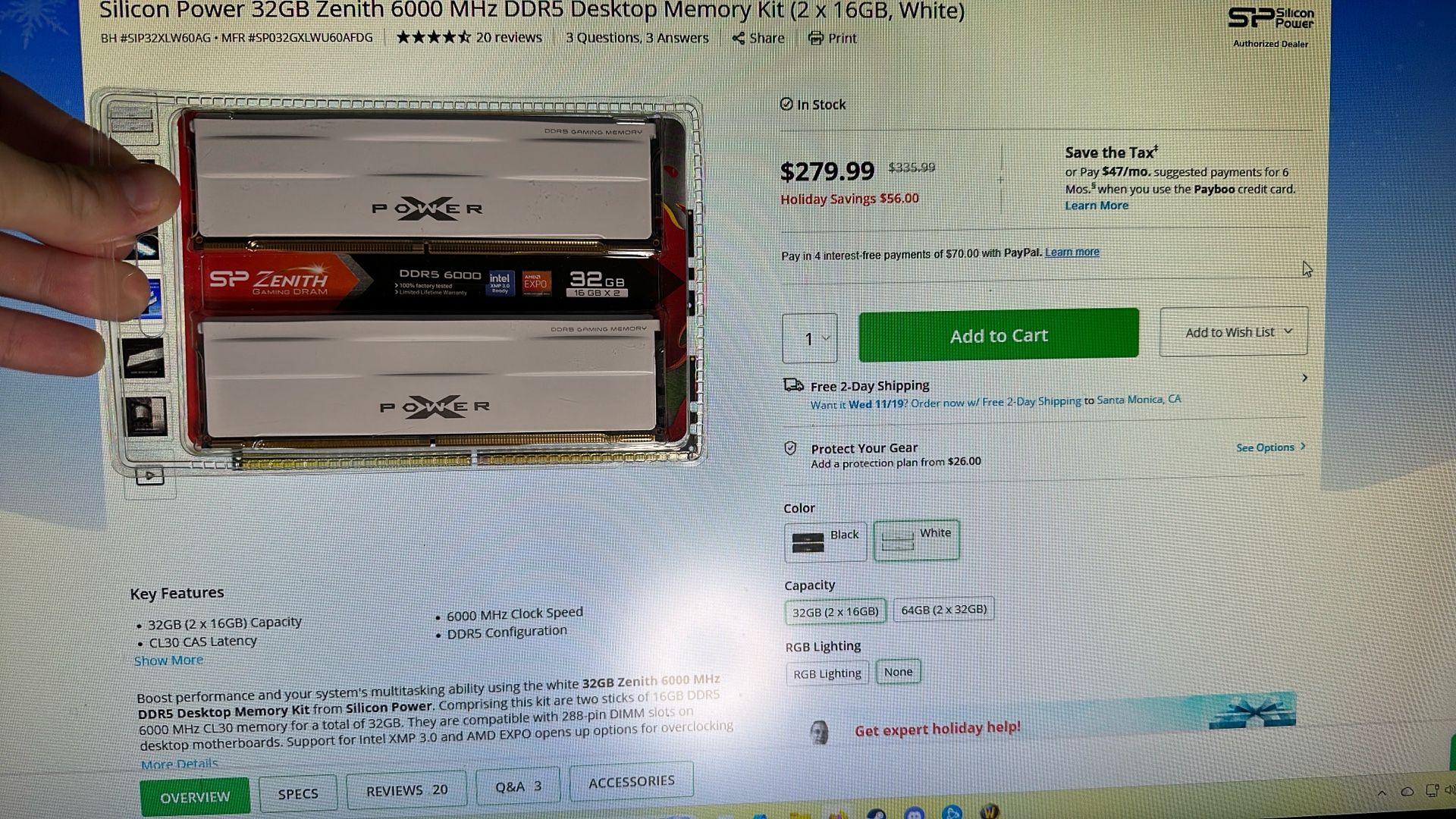 32 GB 6000 MHz CL30 DDR5 RAM desktop Memory Kit From Silicon Power. (2 x 16GB)