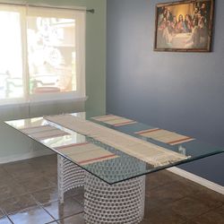 Glass Table And 7 Wood  Chairs 
