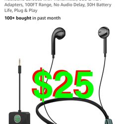 Wireless TV Headphones, 2 Modes Bluetooth & 2.4G Neckband Earbuds with Transmitter, USB & RCA Adapters, 100FT Range, No Audio Delay, 30