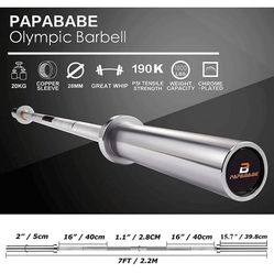 PAPABABE Olympic Bar 7-foot Solid Barbell