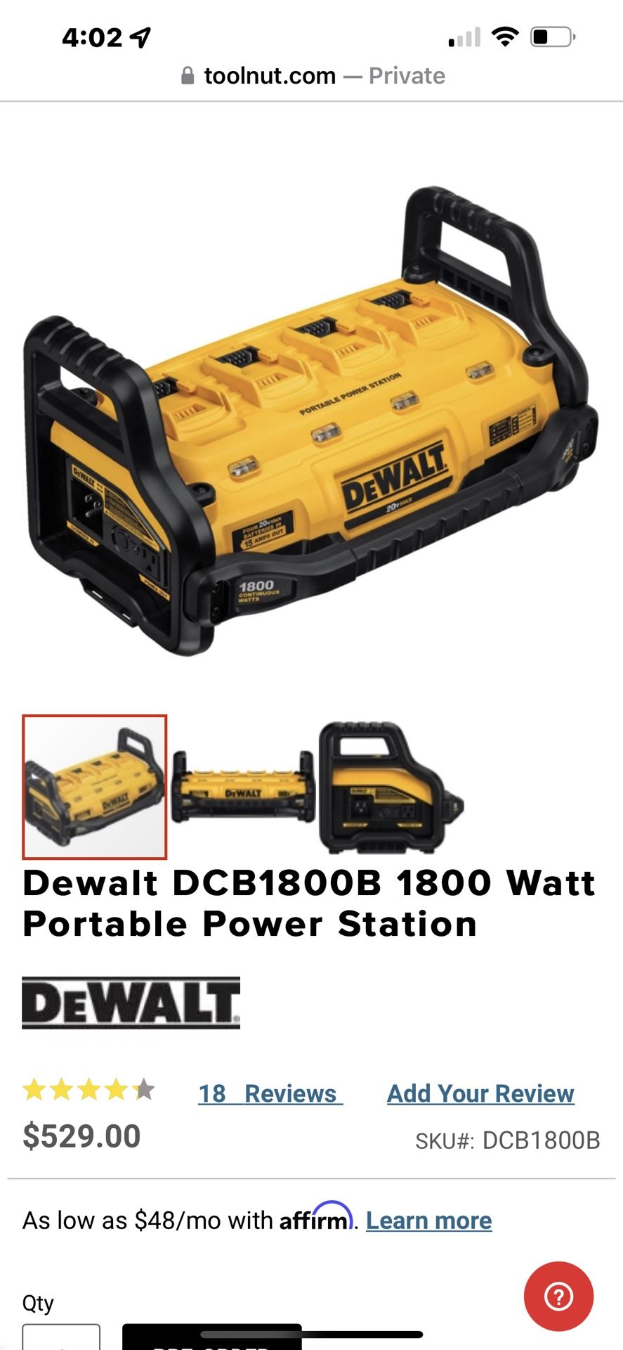 DEWALT DCB1800B 800 bruciate Watt