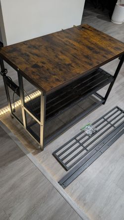 Kitchen Island Table With Storage Shelf And Power Outlet