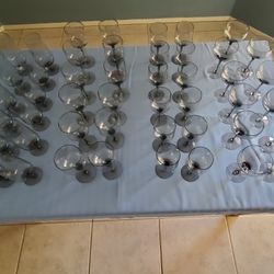 LAST CHANCE...Tiffin-Evening Mist#17688-Smoked Crystal Stemware- 47pcs.