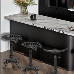 New assembled set of 3 Rustic Industrial Farmhouse Tractor Seat Adjustable Bar Stool Industrial bar Chair (Silver, Cast Iron)