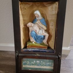 Antique 1800s Last Rites Shadow Box Jesus Mary Pieta Statue 2ft Tall