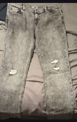 Youth Gray Acid Wash Distressed Jeans size 16 slim fit