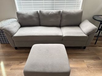 Gray Fabric Sofa with Ottoman