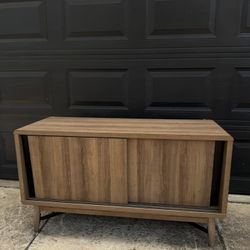 Nathan James Liam Oak Wood with Black Accent Modern Entertainment Media Console Cabinet Sliding Door