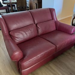 Beautiful Burgundy Genuine Leather Sofa And Live Seat