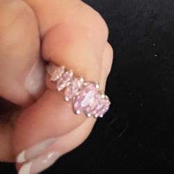 Sterling Silver Pale Pink Gem Stones Ring Size 61/2 